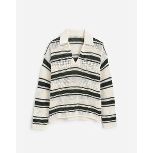 Madewell Open-Stitch Johnny Collar Sweater Summit Green Stripe Size Large